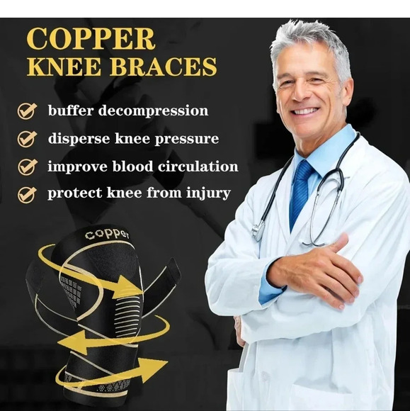 Unisex Copper Knee Braces with Strap for Knee Pain(2 Pack), Knee Compression - Picture 4 of 5